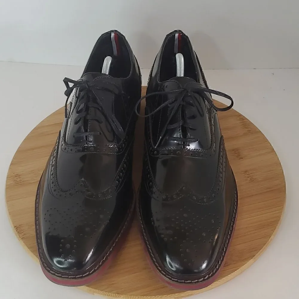 Steve Madden Men's Cingular Wingtip Oxfords Black Patent Leather Shoe Size 13